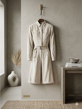 Jonathan Simkhai Belted Cutout Twill Playsuit Cream Linen Women’s Size 2 NWT